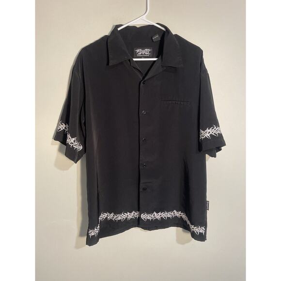 Dragonfly Stitched Barb Wire Rockabilly Shirt Men’s Size Large Black - Picture 1 of 9